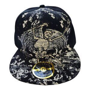 Y/W Sports Skeleton All Over Print Snapback Cap 7 1/4 Black & Gray
